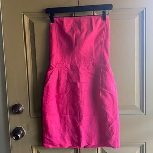 Strapless Dress hot pink Short Lined 100% Linen